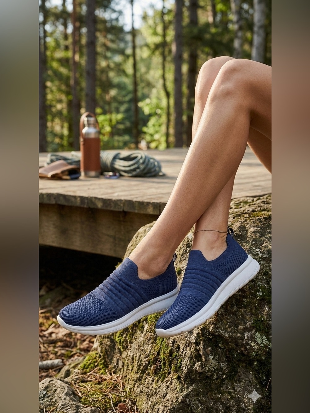 SIZE 9.5 Clarks® Cloudsteppers Women's Navy Blue Knit Slip-On Comfort Shoe